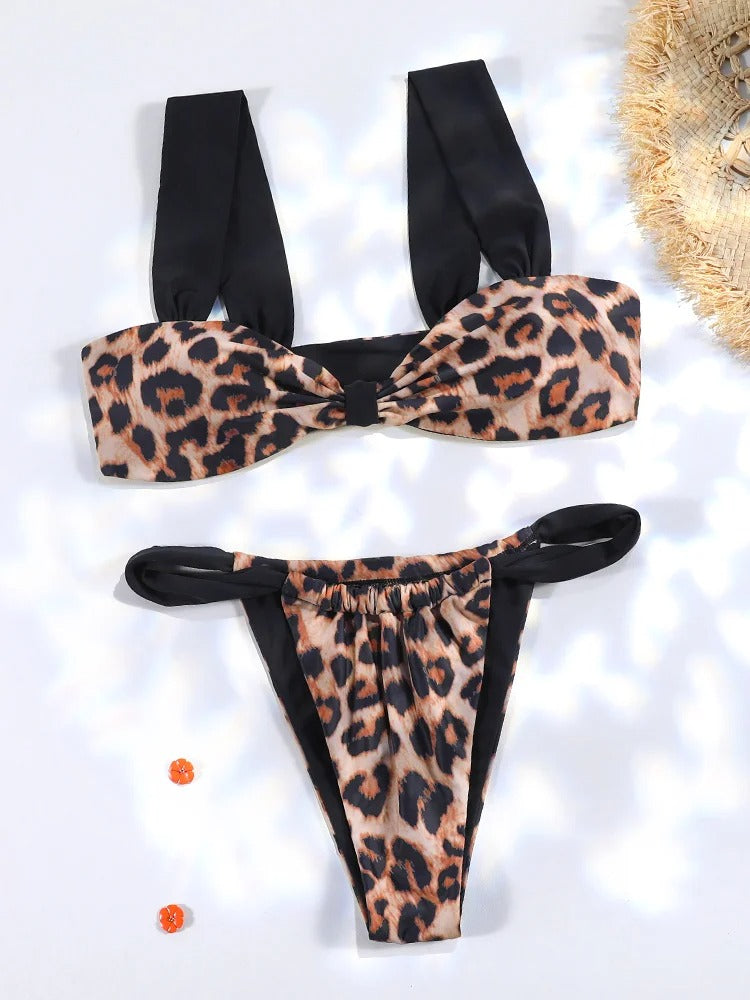 AVP PASSION : Ensemble bikini bandage imprimé léopard