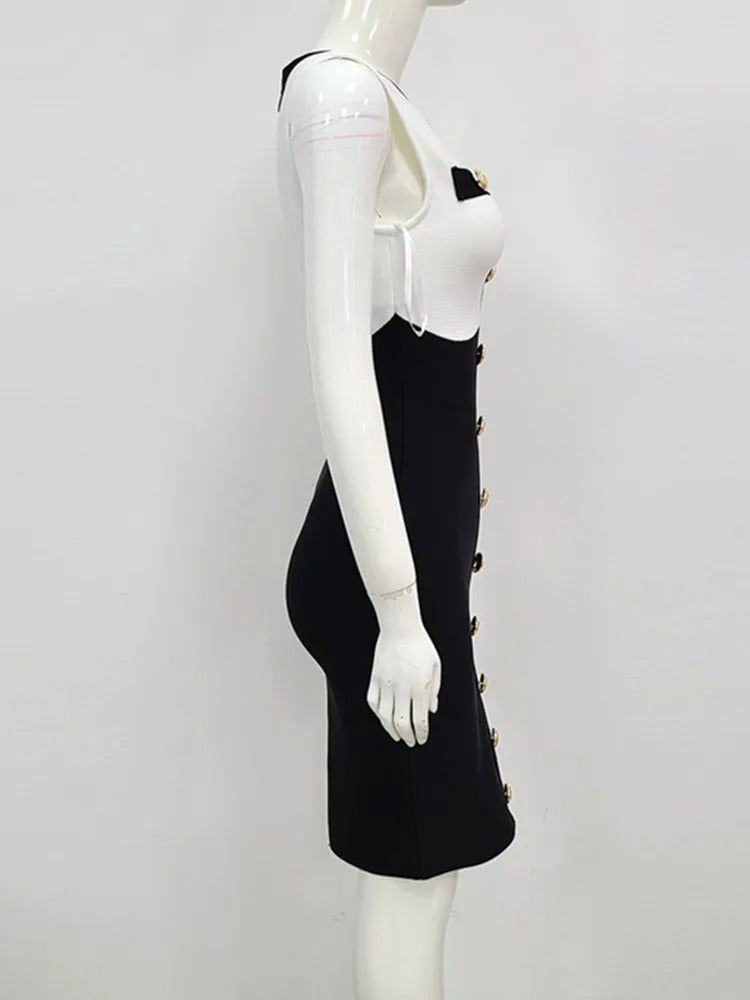 AVP PASSION: Sleeveless Black & White Bandage Dress