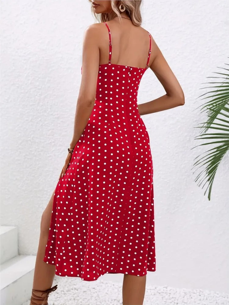 AVP PASSION: 2024 Polka Dot Spaghetti Strap Midi Dress