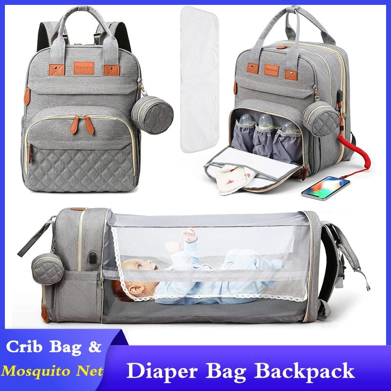 AVP PASSION: 3-in-1 Diaper Bag with Foldable Bed & USB