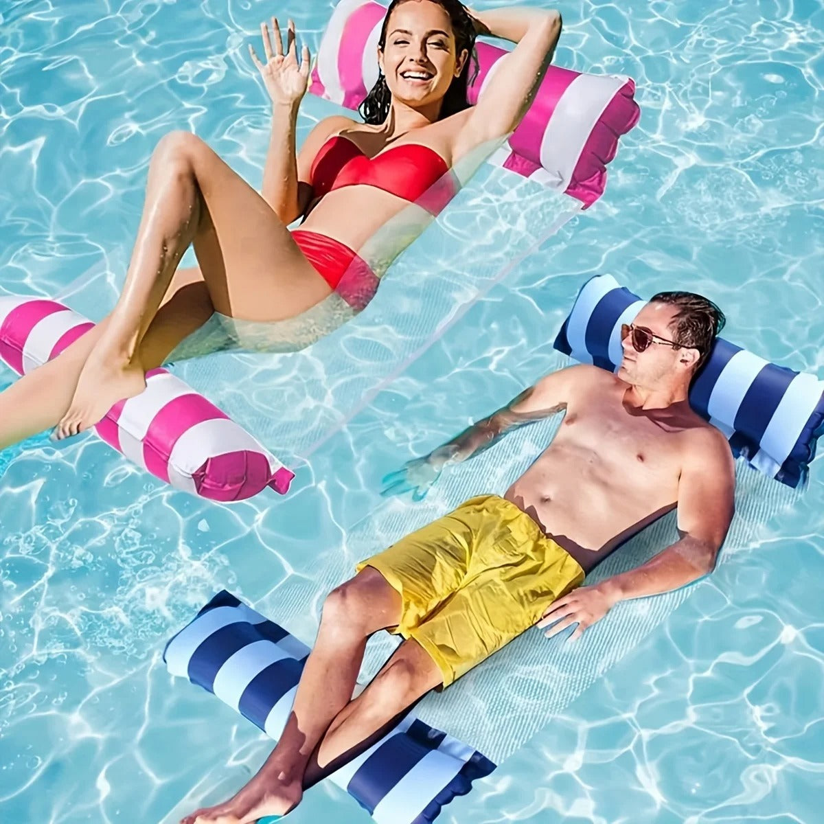 AVP PASSION : Chaise longue gonflable pliable avec dossier en filet pour piscine et plage