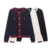 Cardigan Chic Noir & Blanc – Boutons Dorés