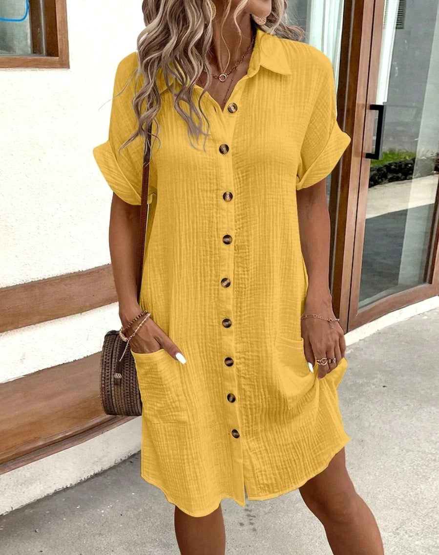 AVP PASSION: V-Neck Pocketed Cotton-Linen Mini Dress