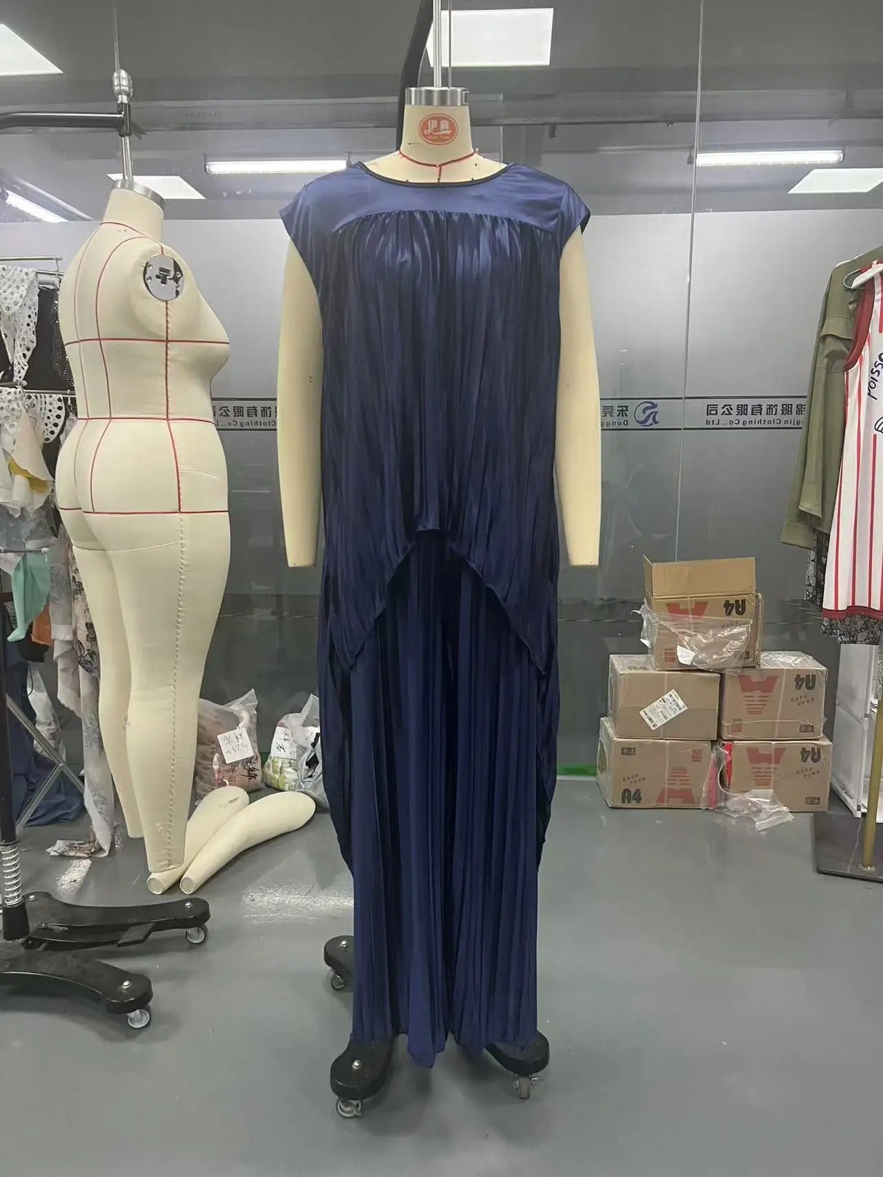 AVP PASSION: 2-Piece Irregular Pleated Top & Wide-Leg Pants Set