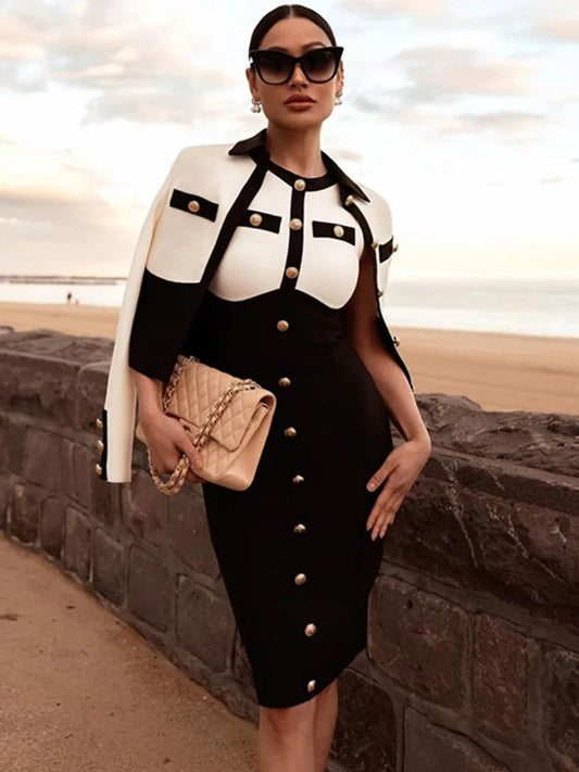 AVP PASSION: Sleeveless Black & White Bandage Dress