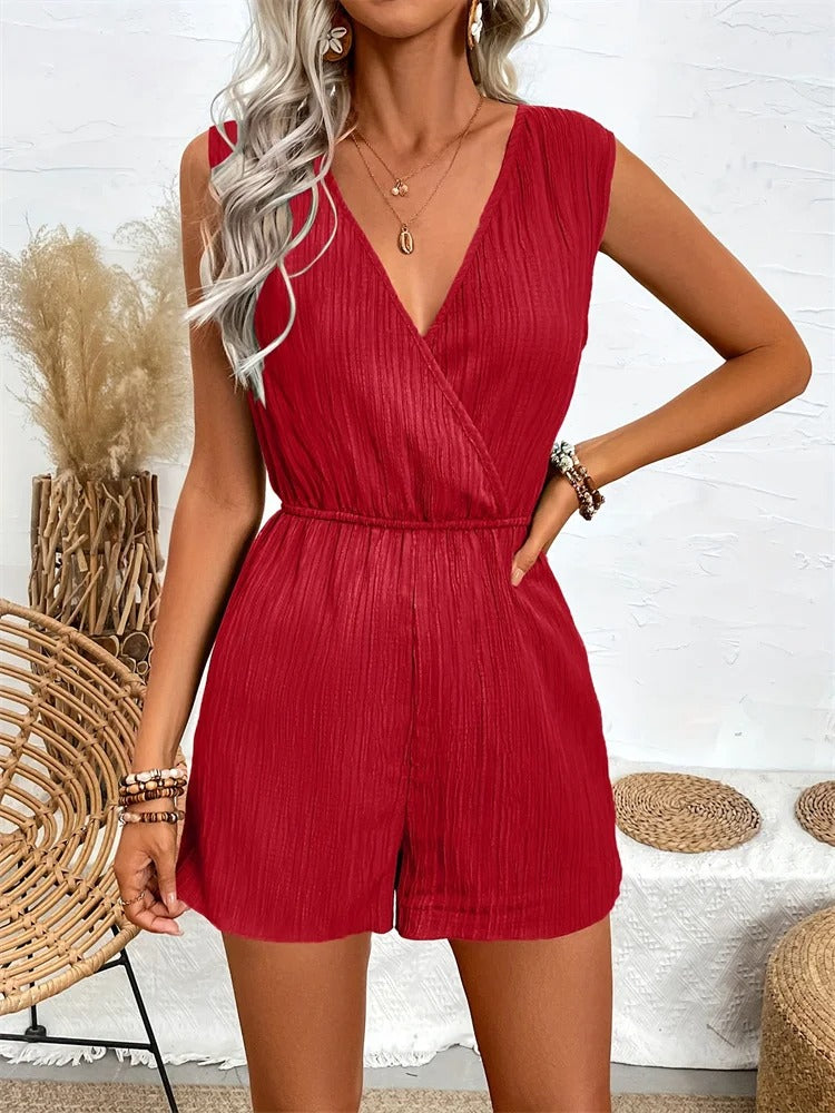 AVP PASSION: Cross V-Neck Sleeveless Summer Romper for Women
