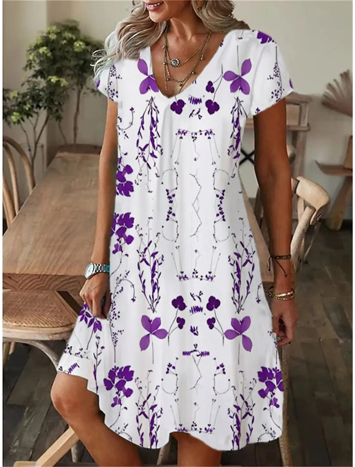 AVP PASSION: Paisley Tie-Dye T-Shirt Dress with V-Neck