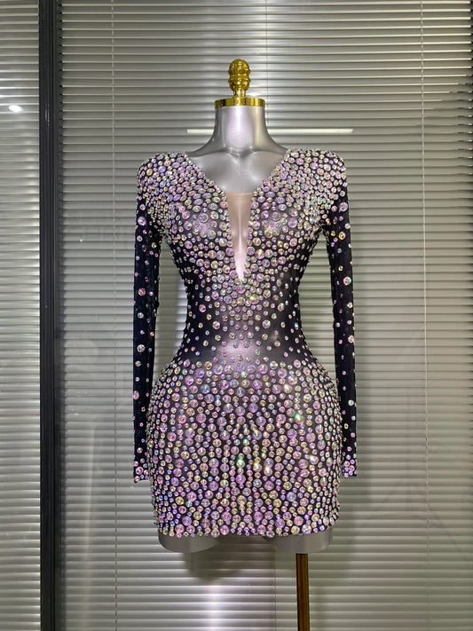 AVP PASSION: Sheer Black Sparkle Bodycon Mini Dress