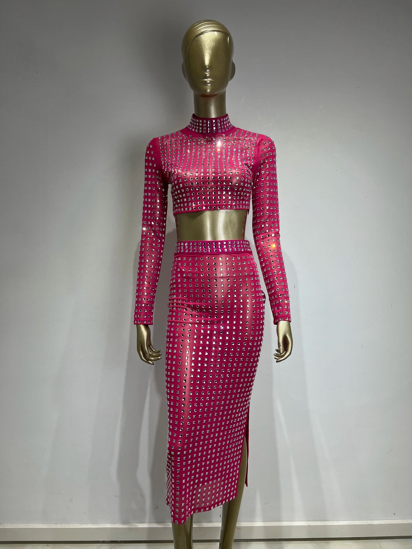 AVP PASSION: Crystal Mesh Two-Piece Skirt Set