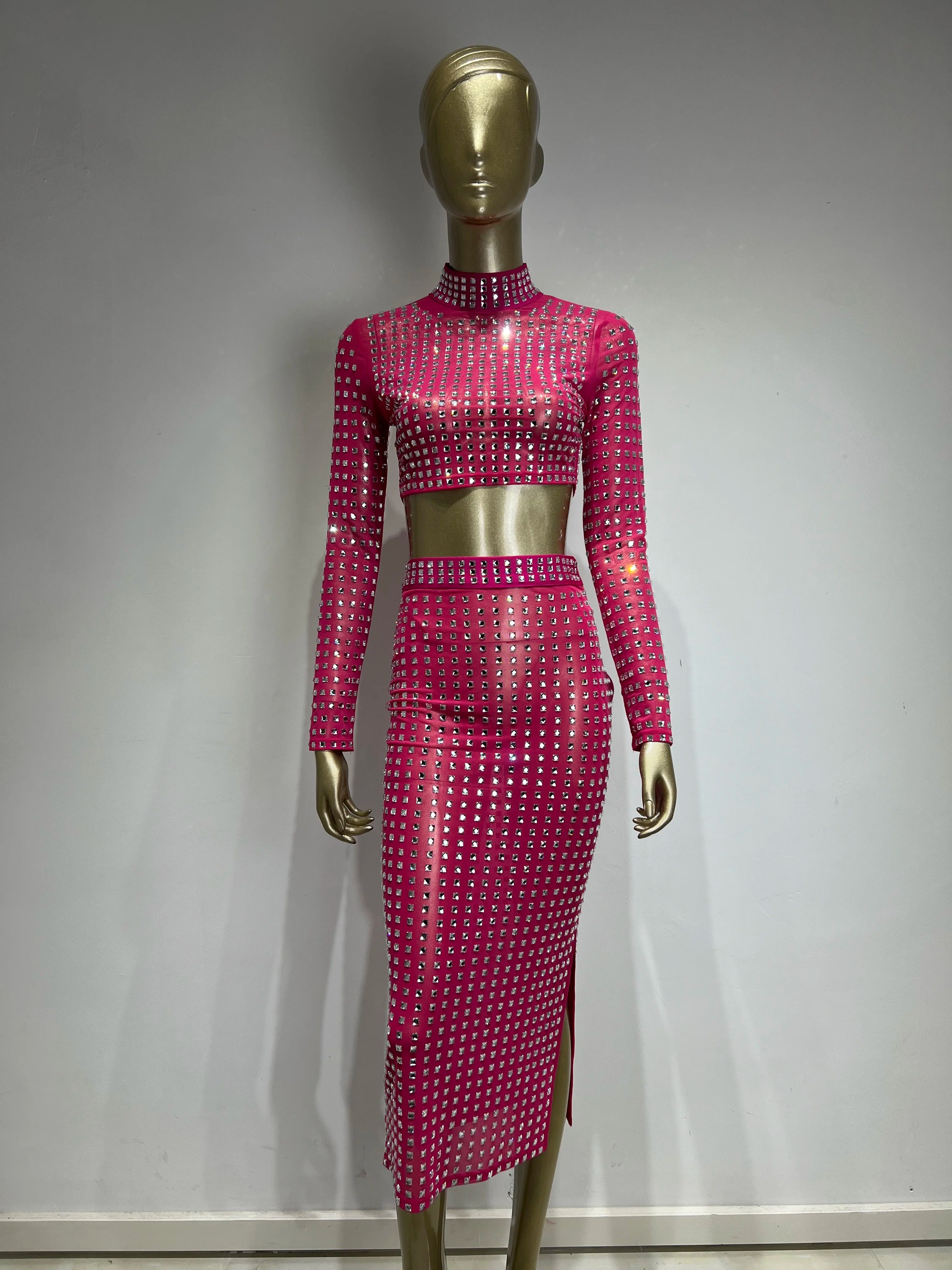AVP PASSION: Crystal Mesh Two-Piece Skirt Set
