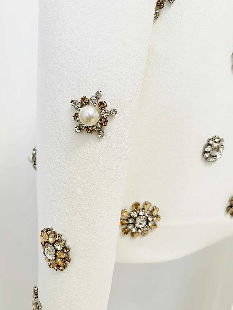 AVP PASSION: Rhinestone & Pearl Beaded Slit Flare Suit Set