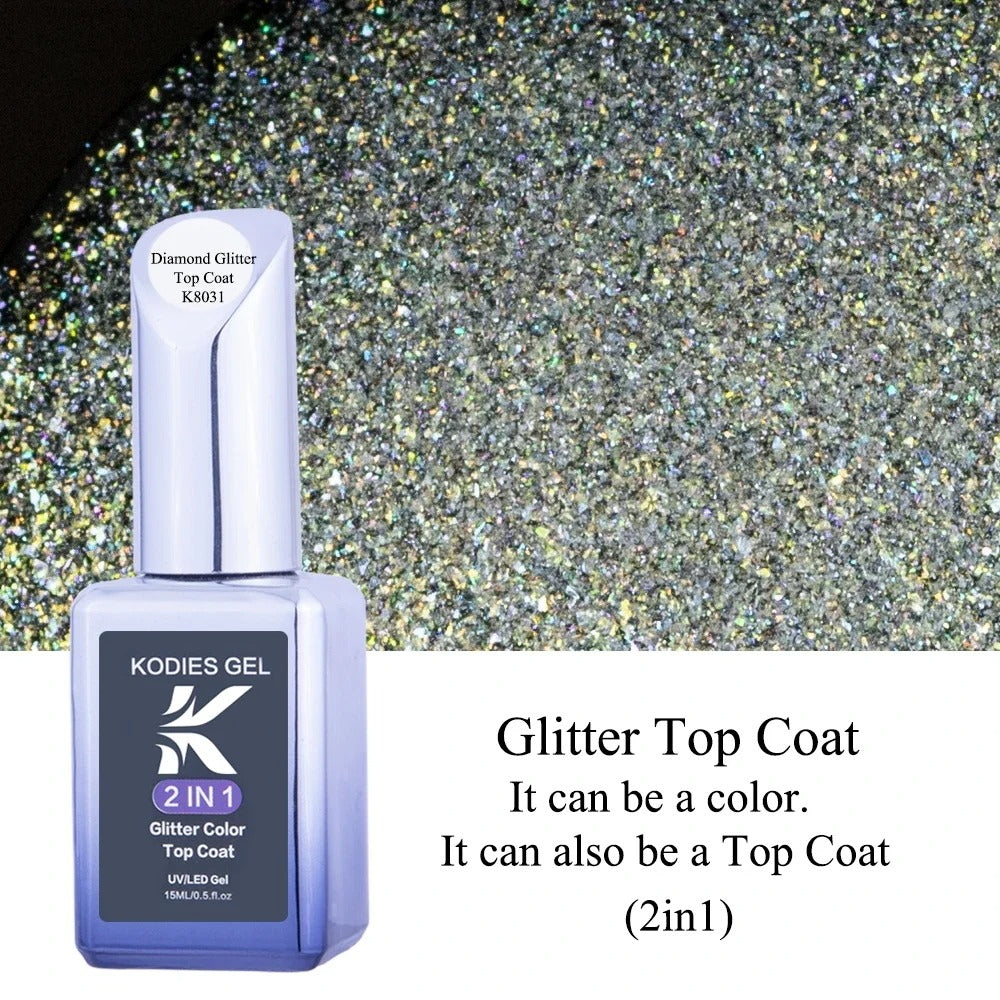 AVP PASSION: Diamond No-Wipe UV Glitter Top Coat Gel Polish (15ML)