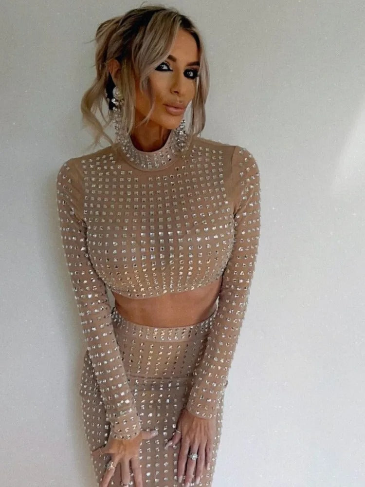AVP PASSION: Crystal Mesh Two-Piece Skirt Set