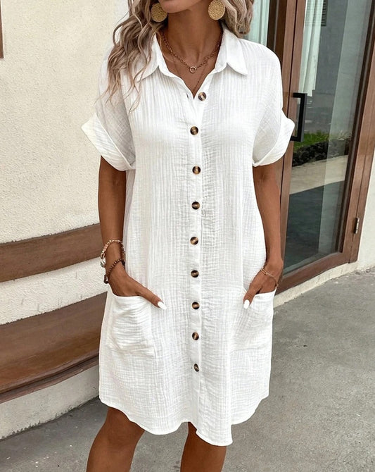 AVP PASSION: V-Neck Pocketed Cotton-Linen Mini Dress