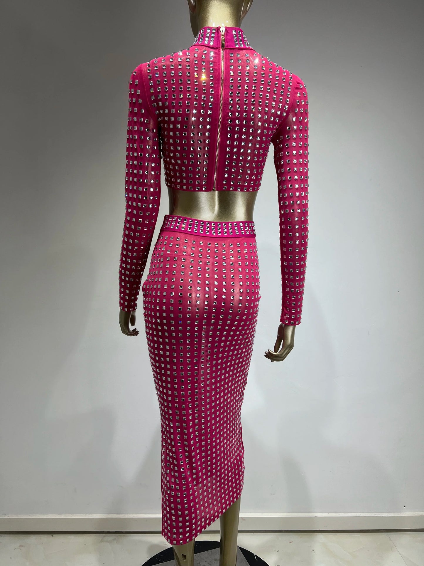 AVP PASSION: Crystal Mesh Two-Piece Skirt Set