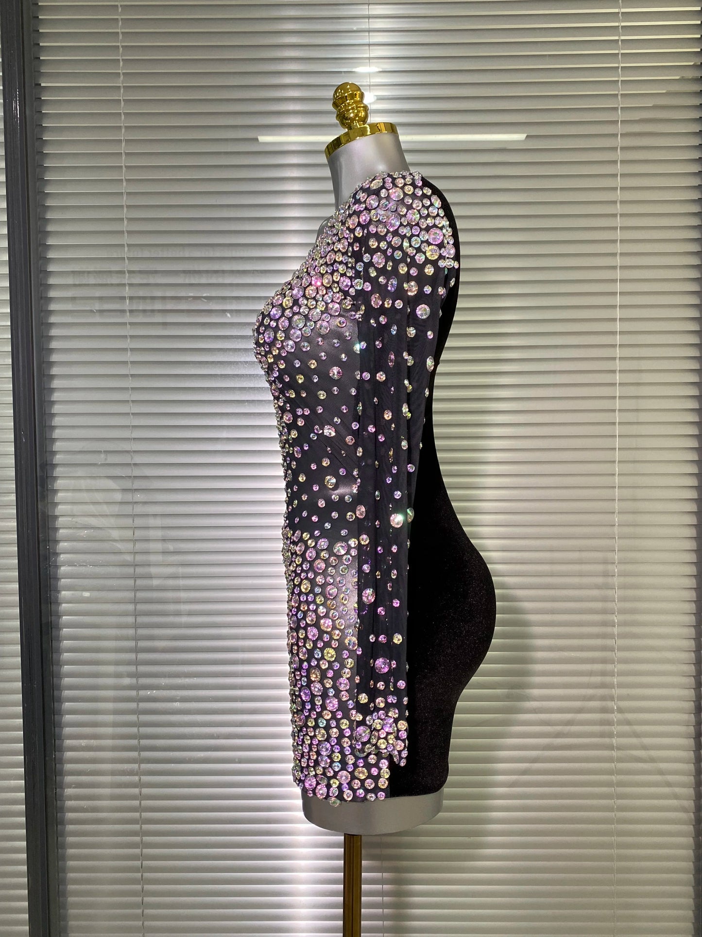 AVP PASSION: Sheer Black Sparkle Bodycon Mini Dress