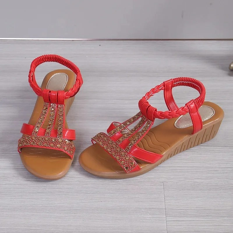 AVP PASSION: Rhinestone Elastic Gladiator Sandals