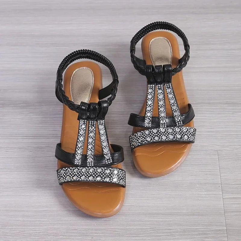 AVP PASSION: Rhinestone Elastic Gladiator Sandals