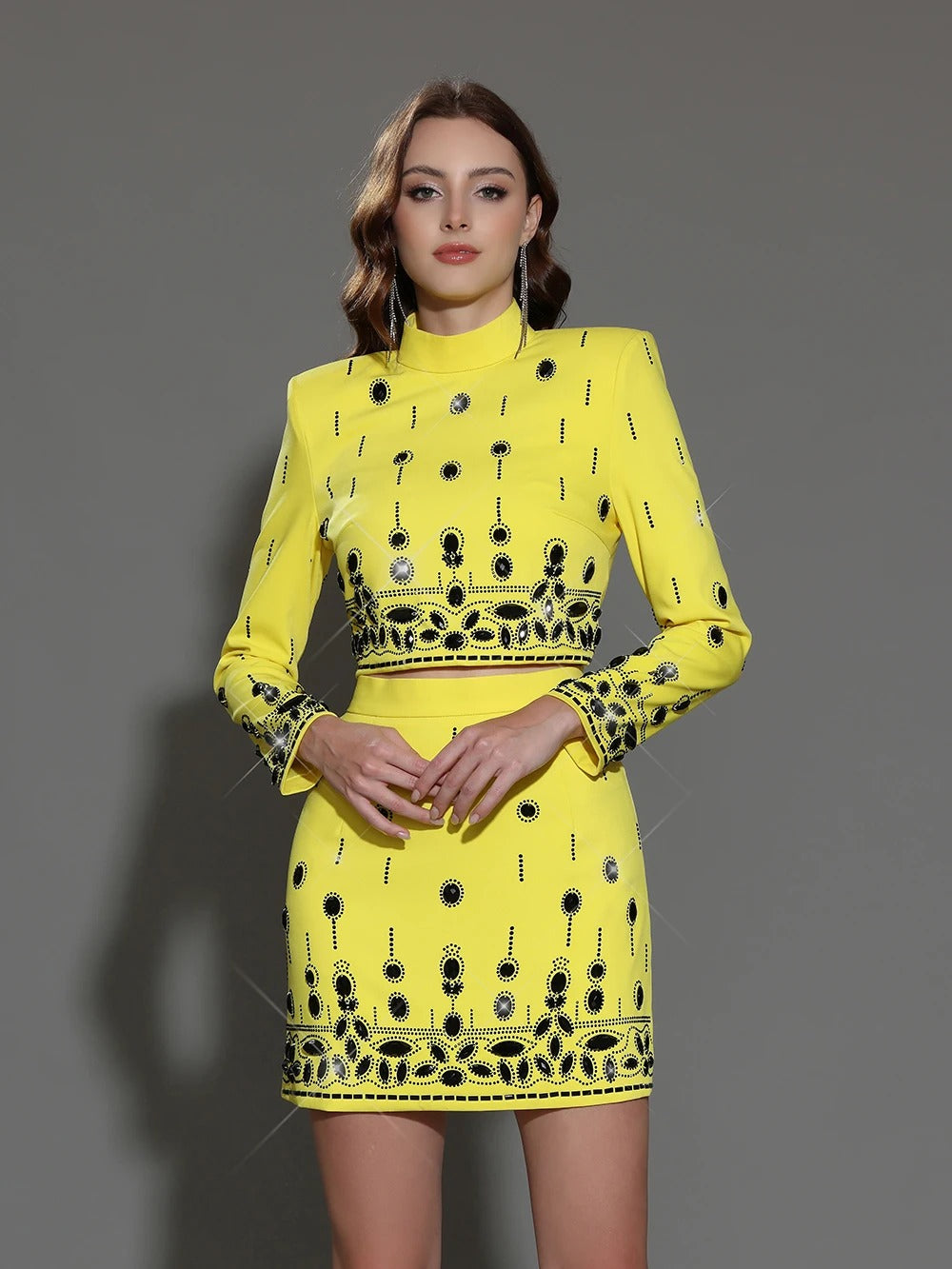 AVP PASSION: Yellow Crystal Diamond Two-Piece Party Set