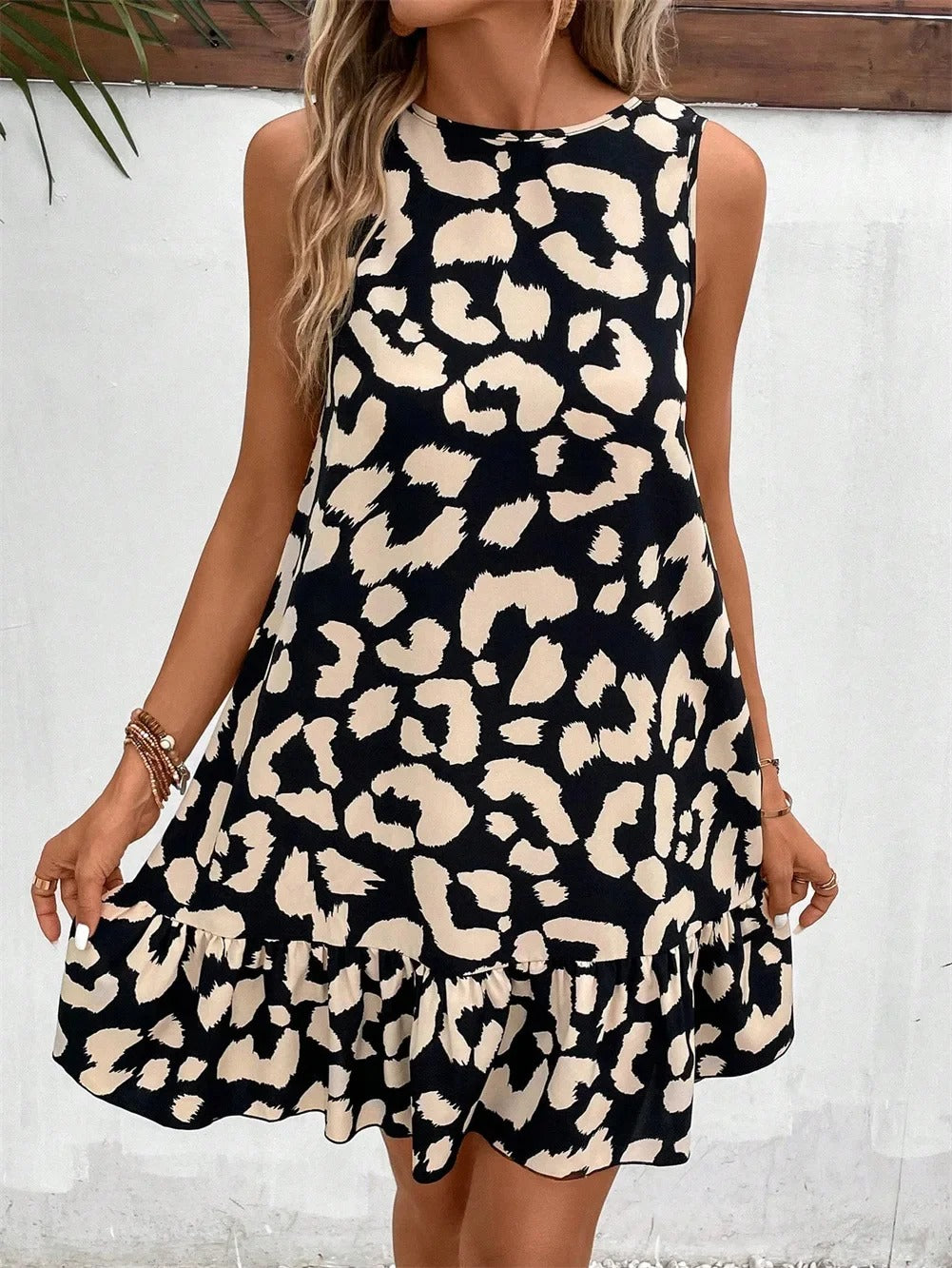 AVP PASSION: Leopard Print Sleeveless A-Line Summer Mini Dress