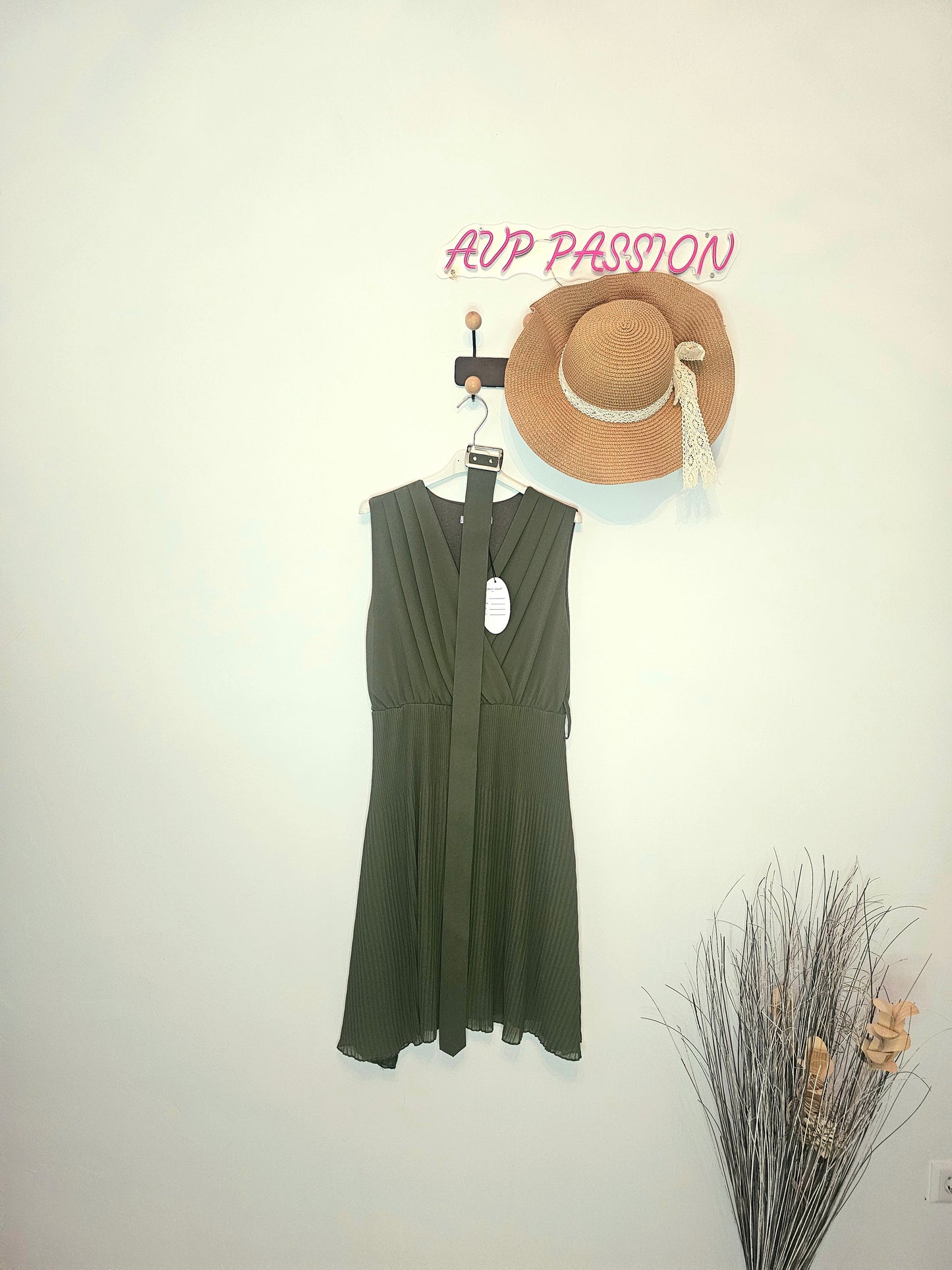AVP PASSION Robe kaki femme plissée ceinturée polyester S-XL élégante