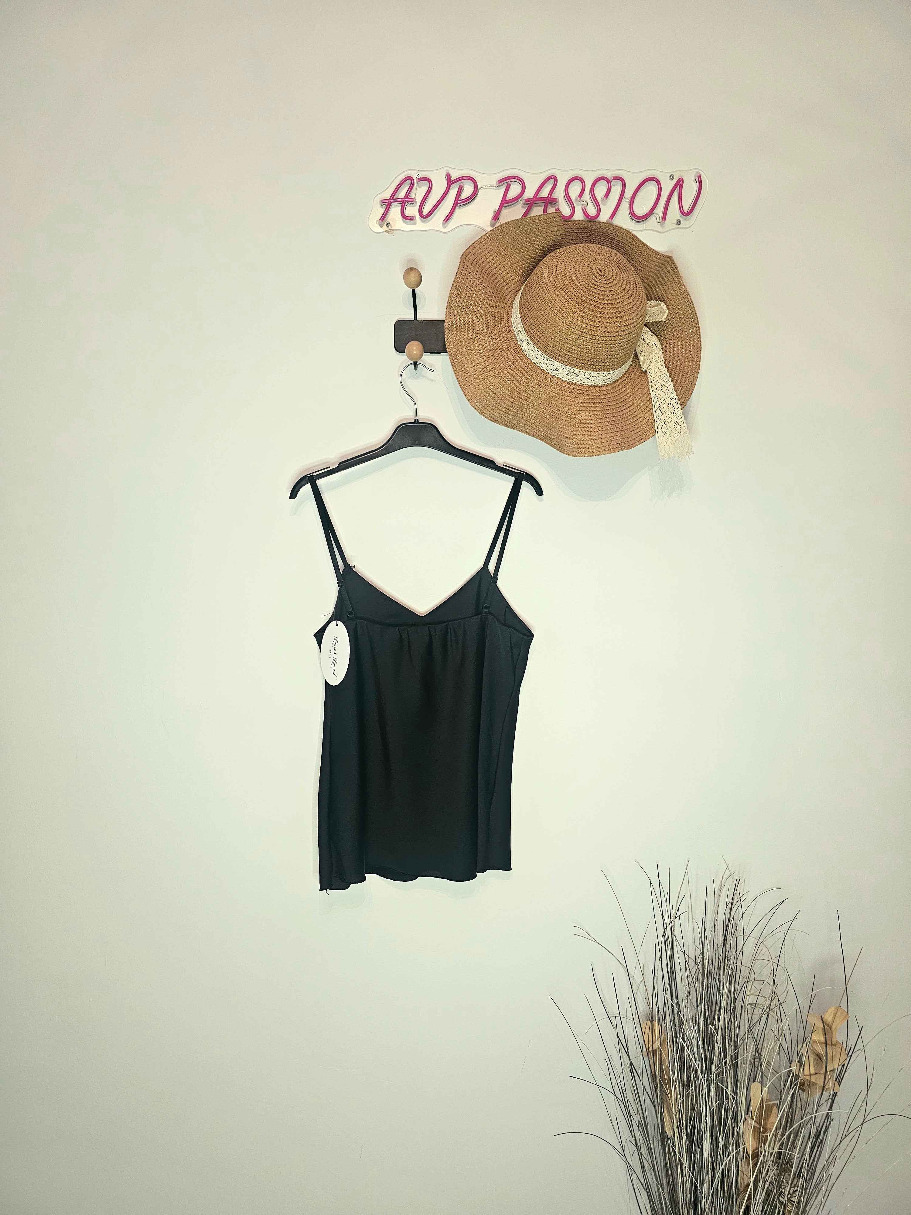 AVP PASSION Top satiné femme été marron col V sans manches