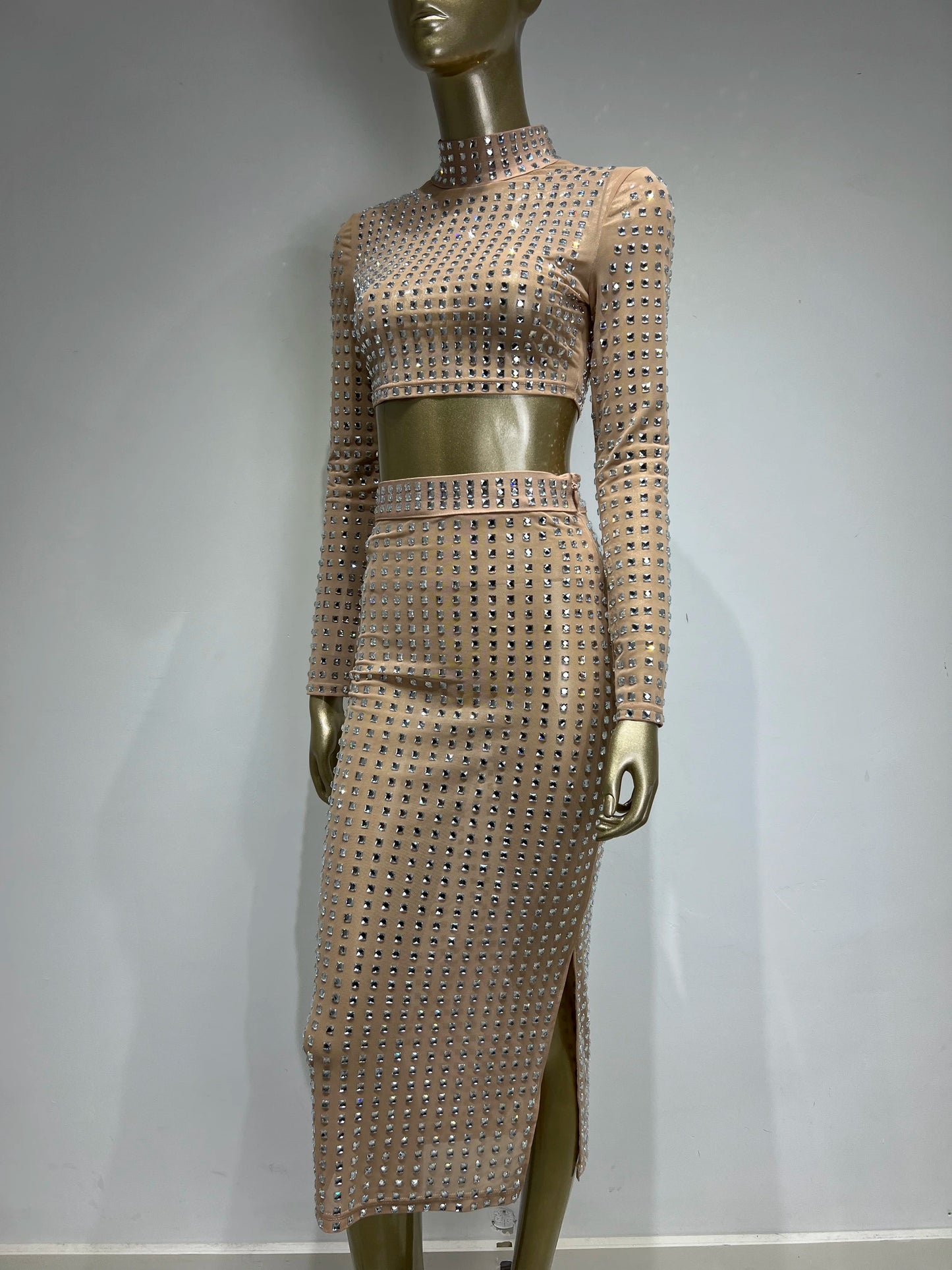 AVP PASSION: Crystal Mesh Two-Piece Skirt Set