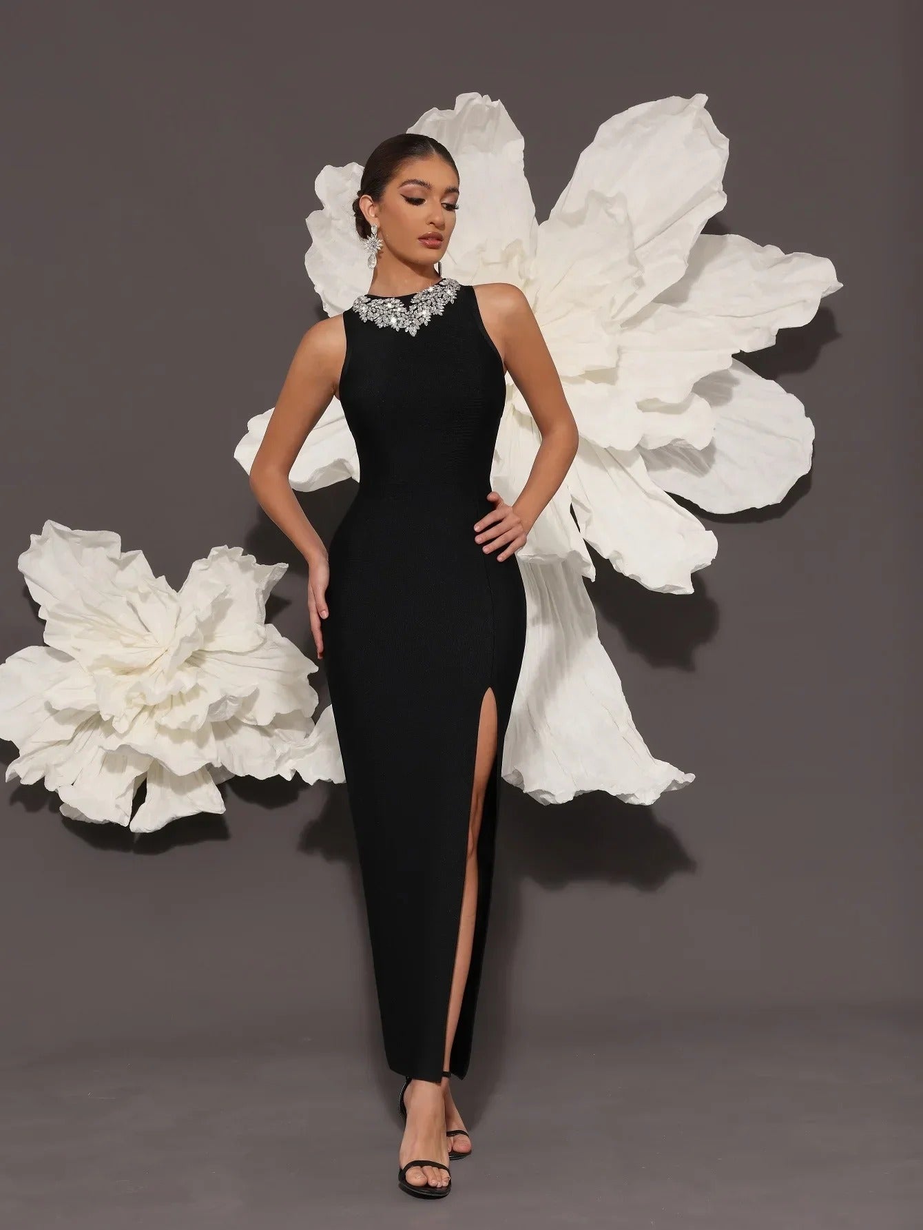 AVP PASSION: Hand-Embellished Luxury Black Bandage Gown
