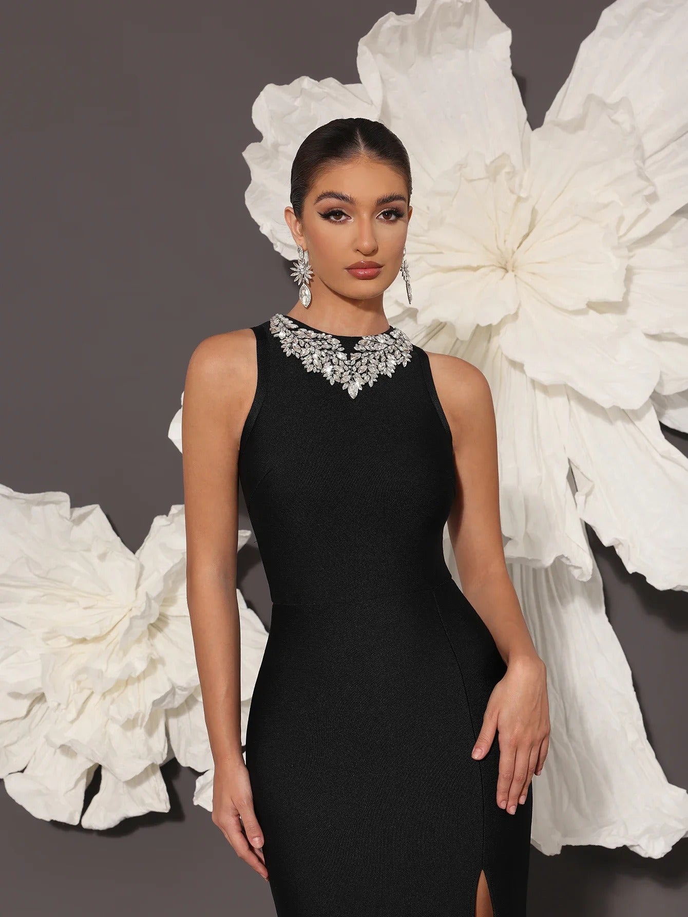 AVP PASSION: Hand-Embellished Luxury Black Bandage Gown