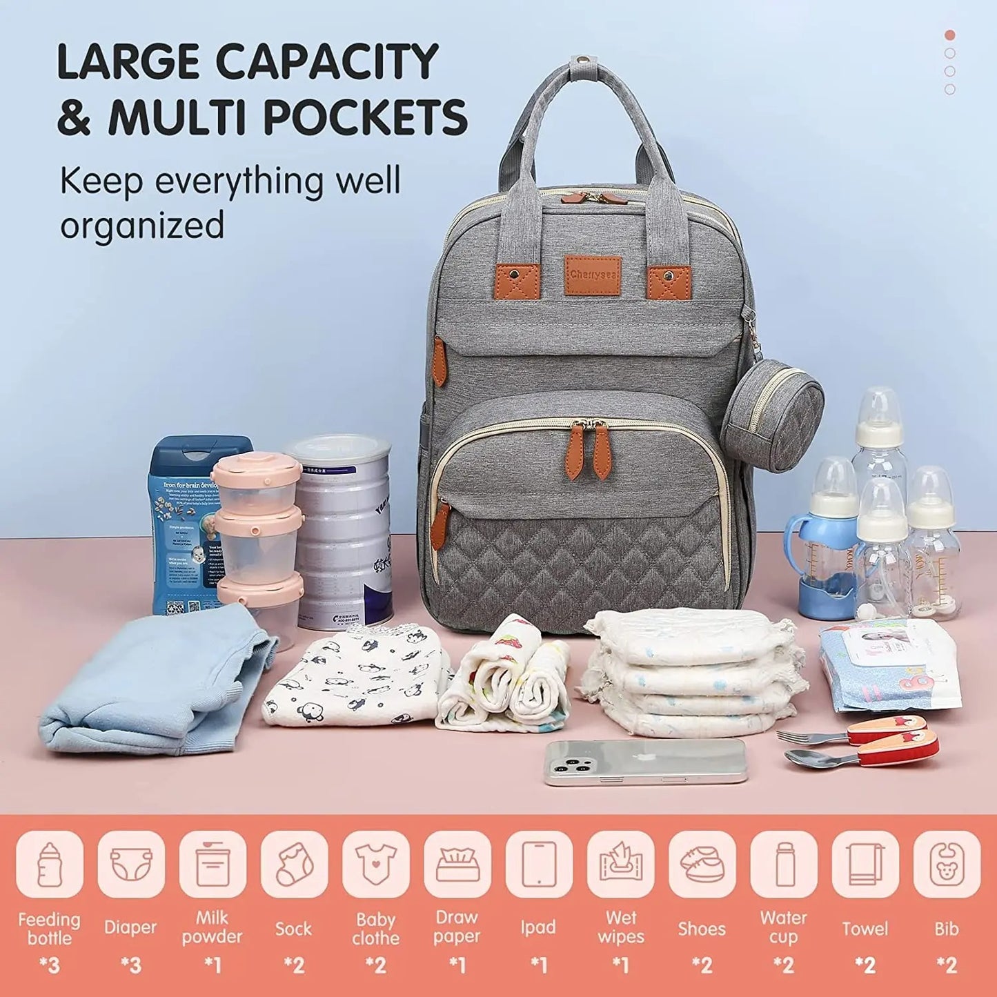 AVP PASSION: 3-in-1 Diaper Bag with Foldable Bed & USB