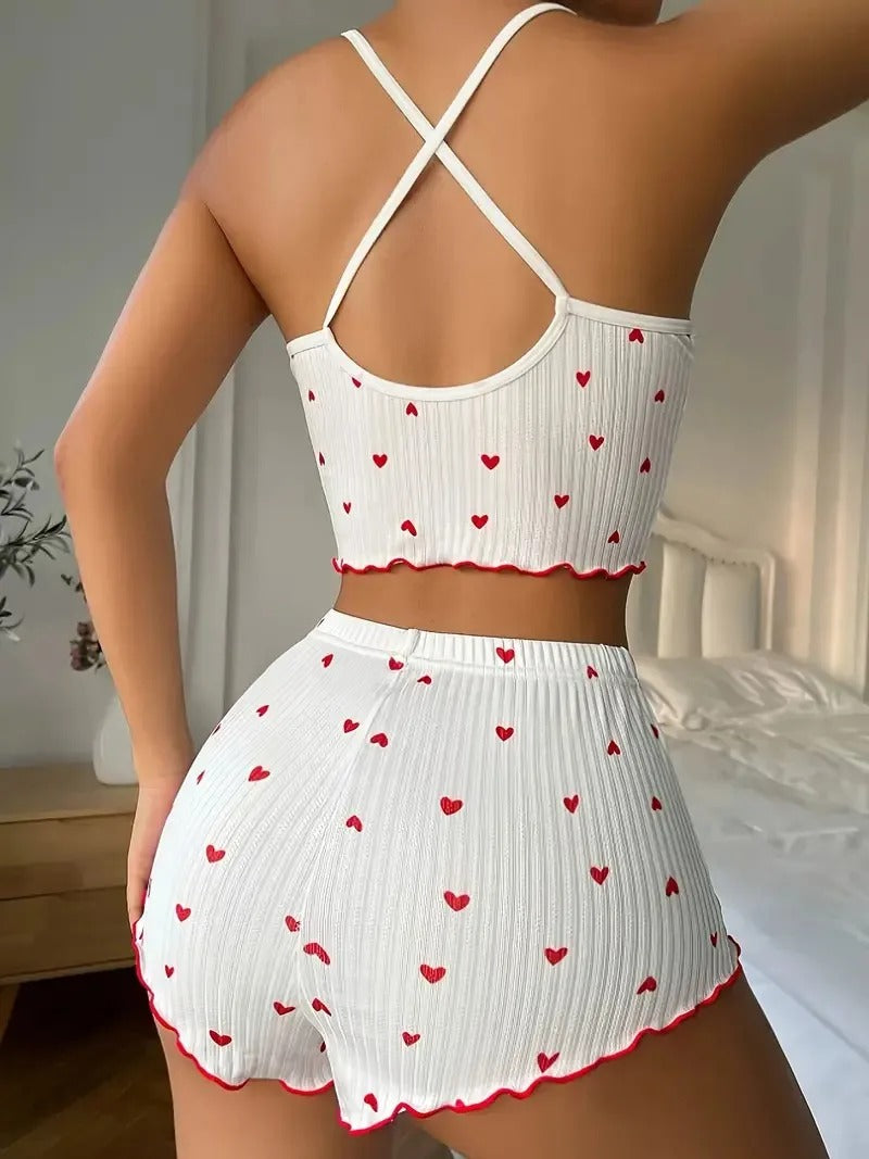 AVP PASSION : Ensemble pyjama côtelé pour femme avec bordure à volants