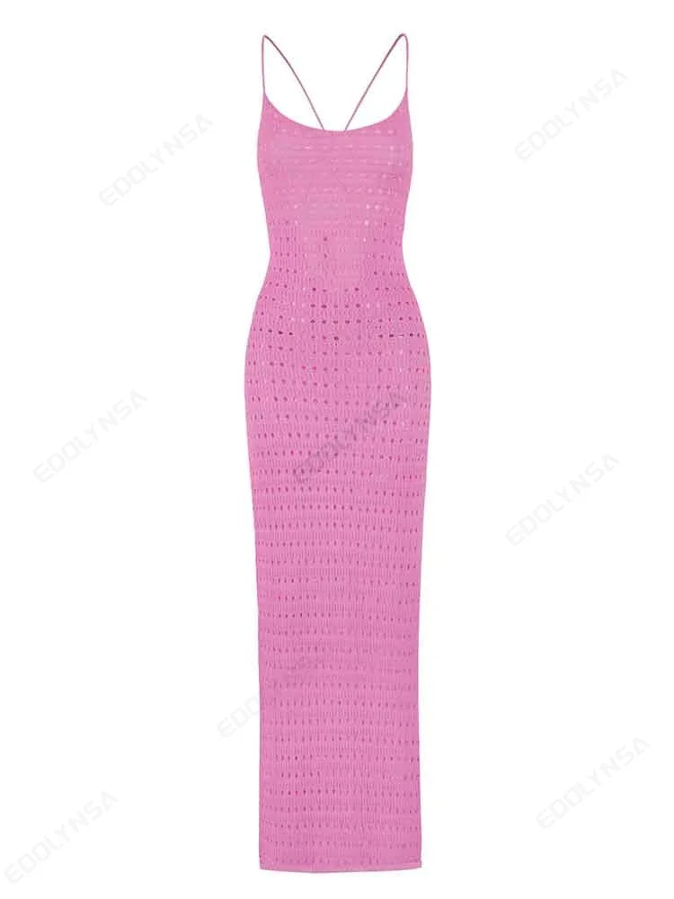 AVP PASIÓN: Vestido playero largo de punto con borlas
