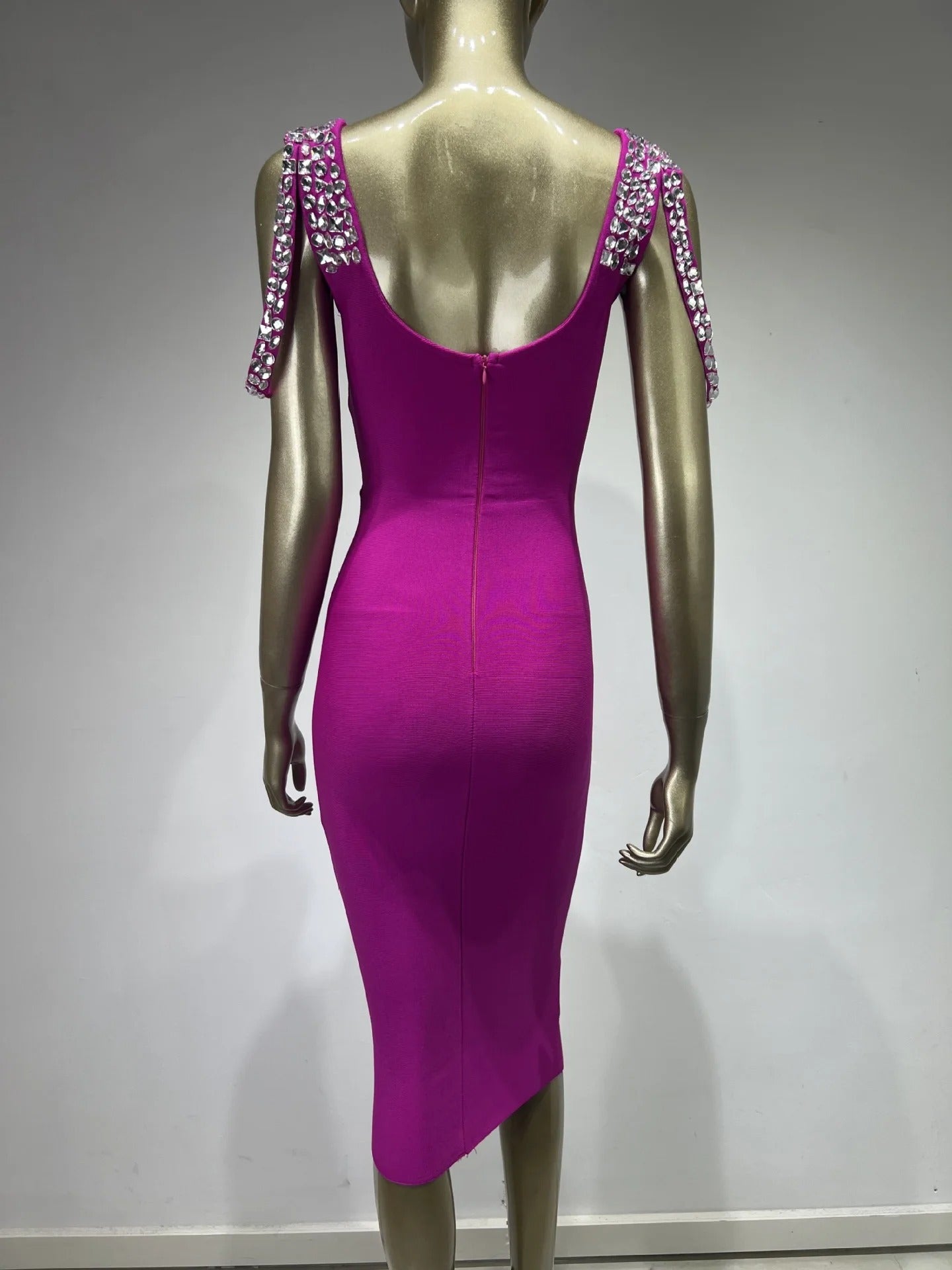 AVP PASSION: Hot Pink & Black Sleeveless Midi Bandage Dress