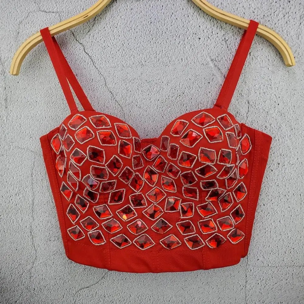 AVP PASSION: Hand-Beaded Red Two-Piece Bandage Set