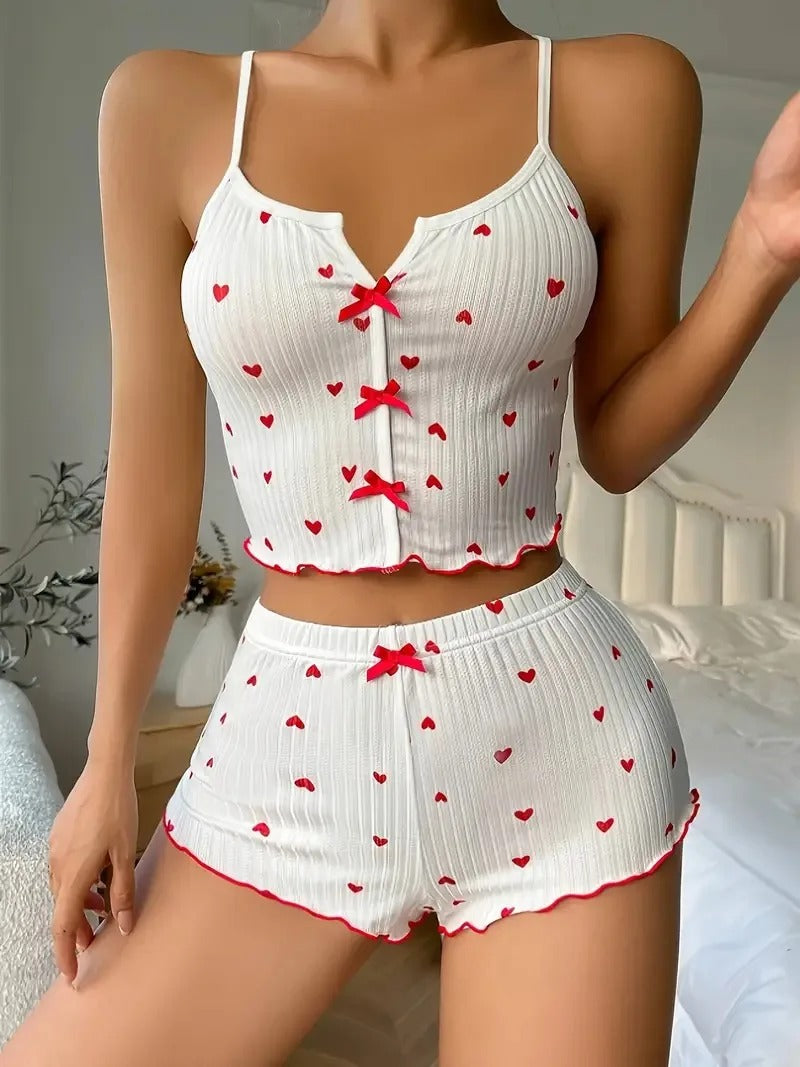 AVP PASSION : Ensemble pyjama côtelé pour femme avec bordure à volants