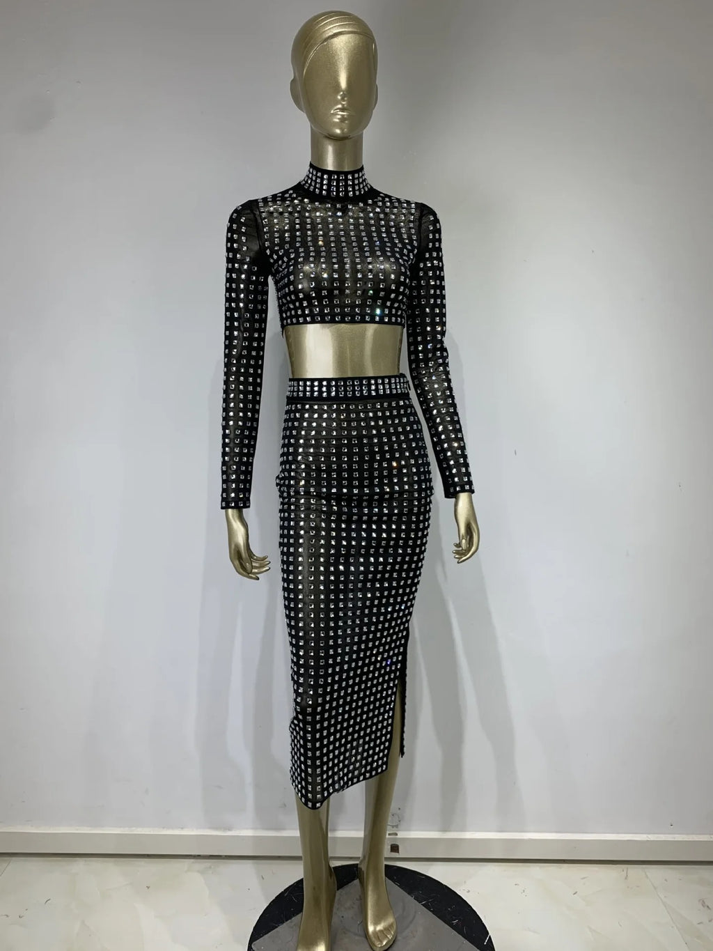 AVP PASSION: Crystal Mesh Two-Piece Skirt Set