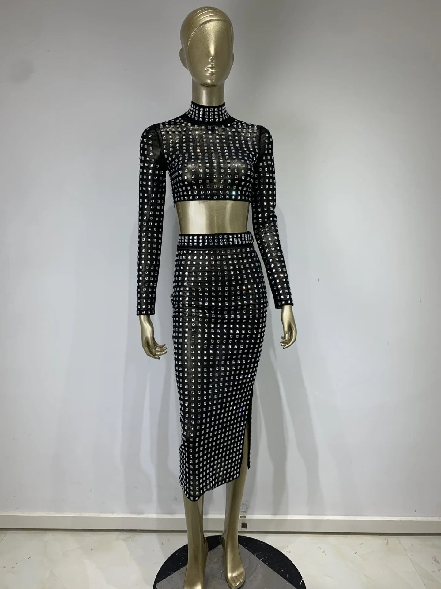 AVP PASSION: Crystal Mesh Two-Piece Skirt Set