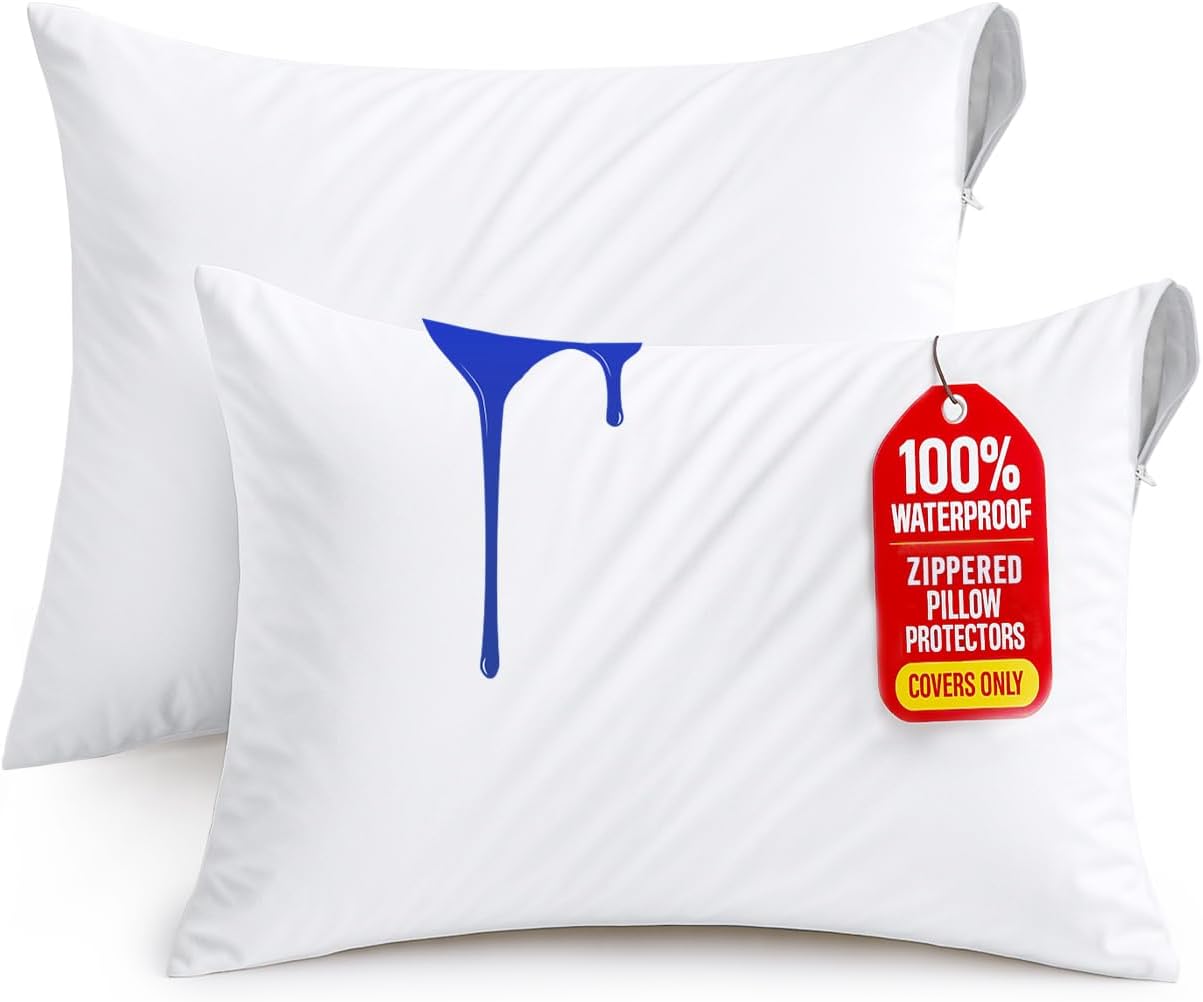 Lot de 2 Protège-Oreillers Imperméables avec Fermeture Éclair (50x70 cm)