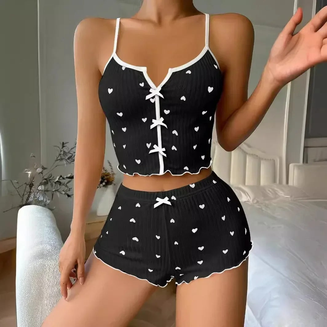 AVP PASSION : Ensemble pyjama côtelé pour femme avec bordure à volants