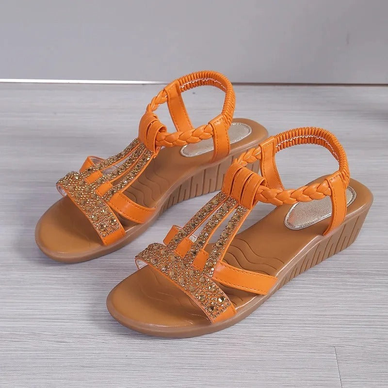 AVP PASSION: Rhinestone Elastic Gladiator Sandals