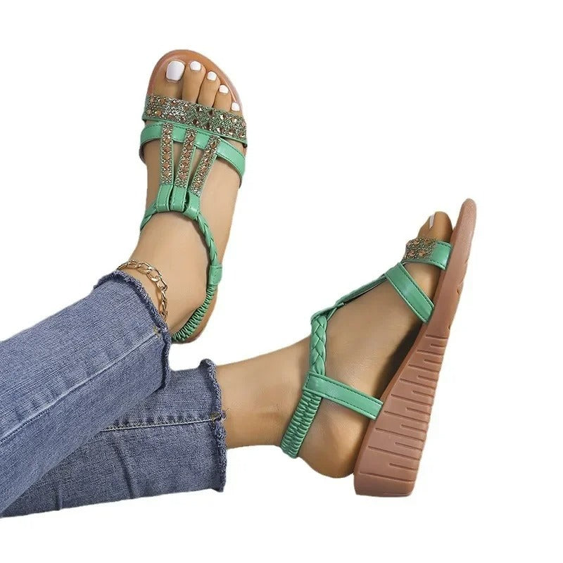AVP PASSION: Rhinestone Elastic Gladiator Sandals