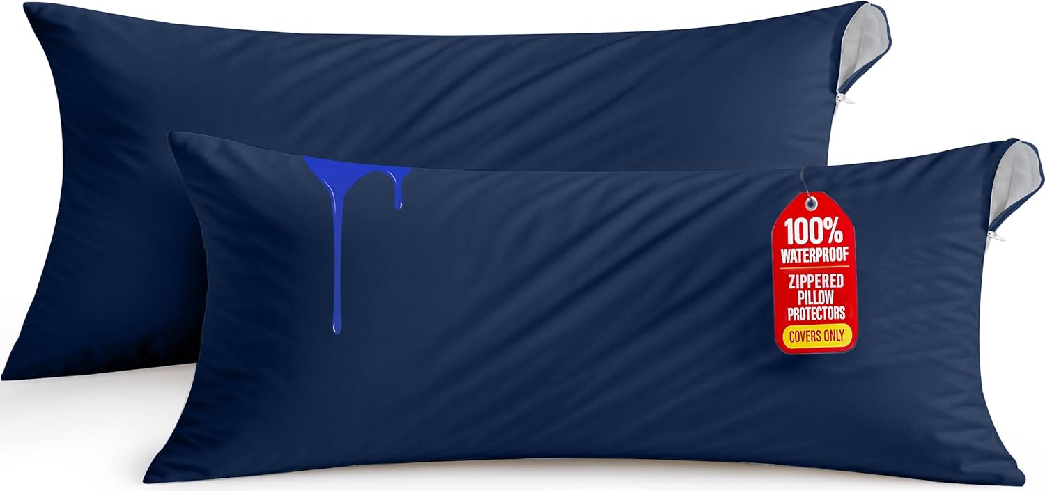 Lot de 2 Protège-Oreillers Imperméables avec Fermeture Éclair (50x70 cm)