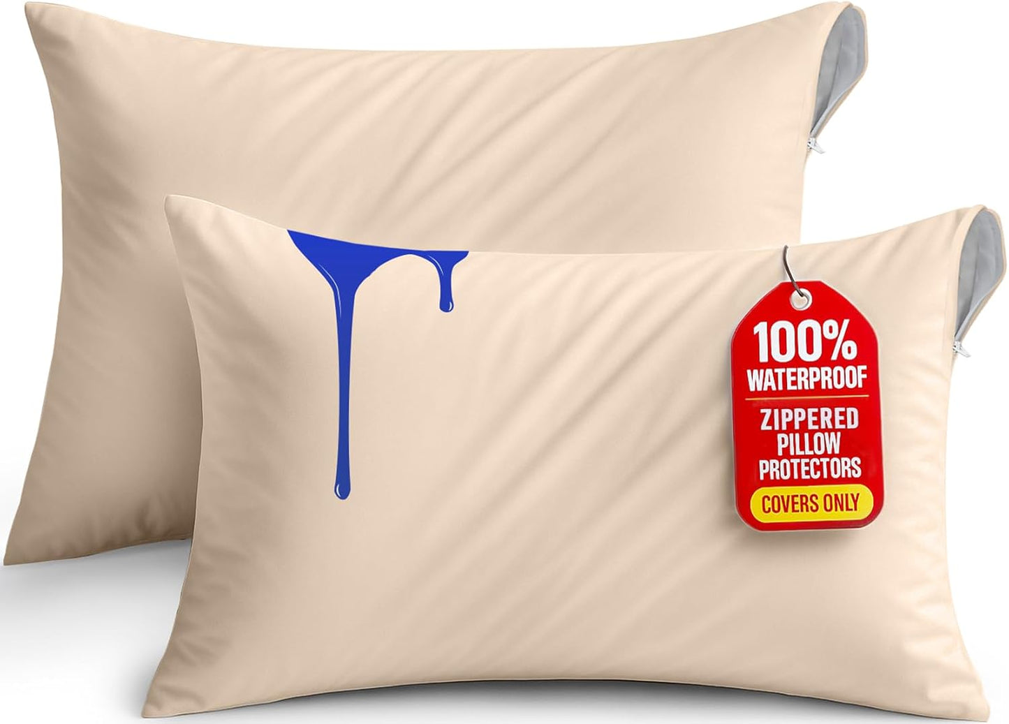 Lot de 2 Protège-Oreillers Imperméables avec Fermeture Éclair (50x70 cm)