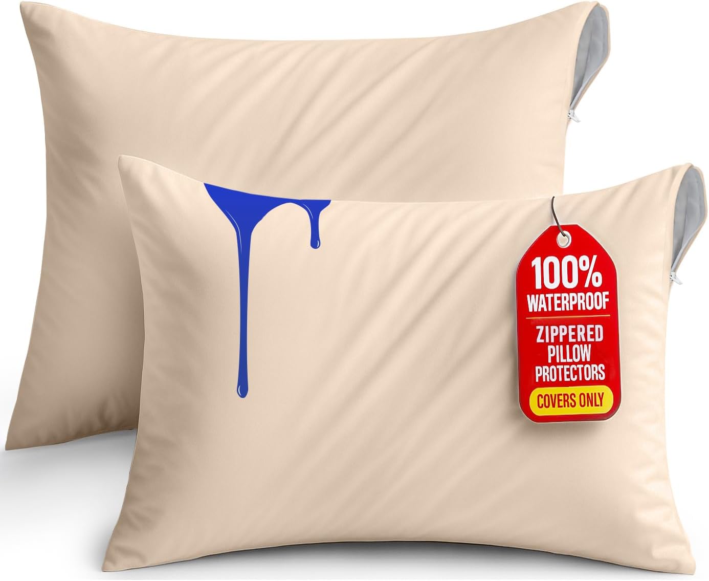 Lot de 2 Protège-Oreillers Imperméables avec Fermeture Éclair (50x70 cm)