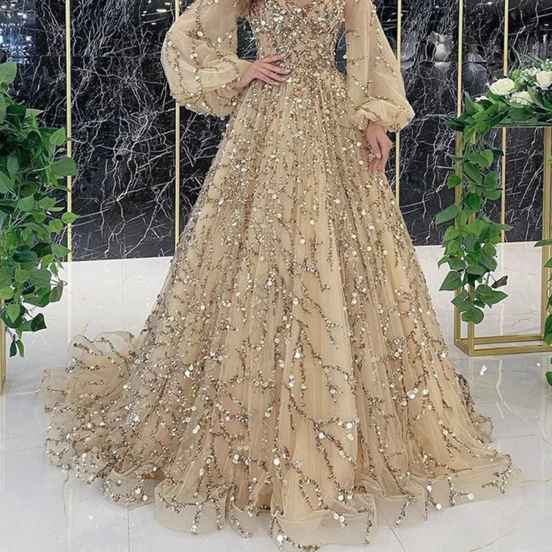 AVP PASSION: Gold Beaded Queen’s Evening Gown
