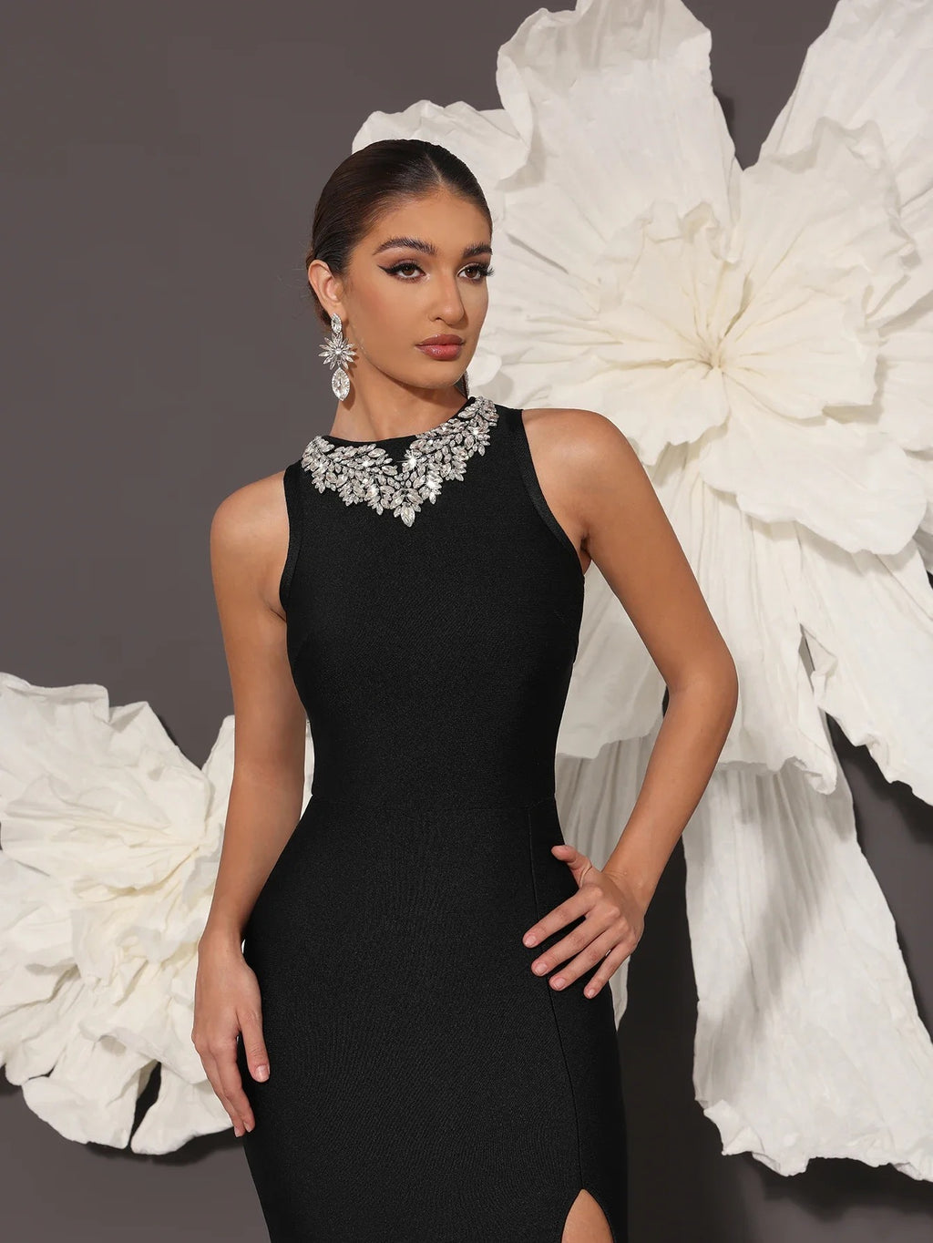 AVP PASSION: Hand-Embellished Luxury Black Bandage Gown