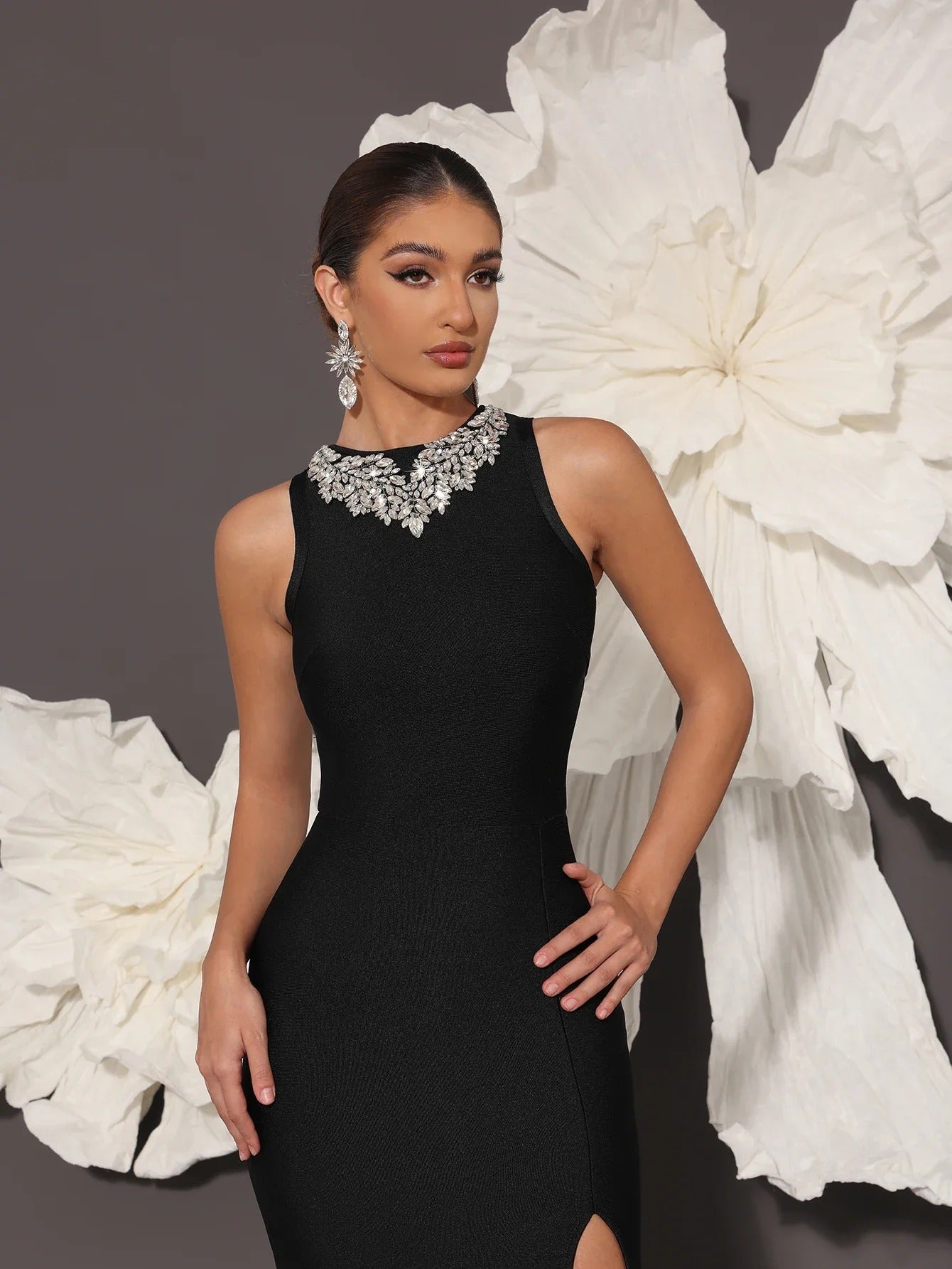 AVP PASSION: Hand-Embellished Luxury Black Bandage Gown