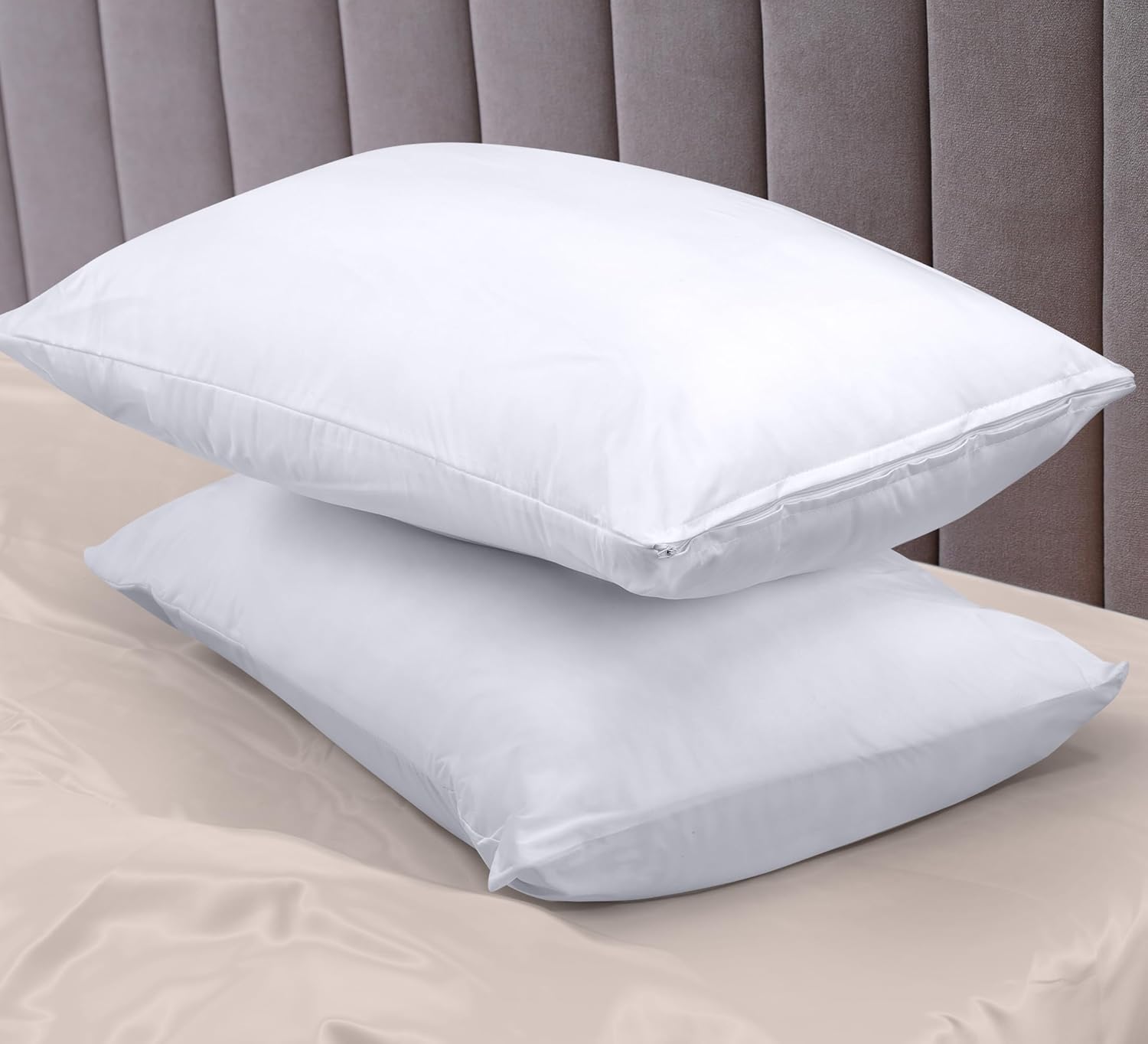 Lot de 2 Protège-Oreillers Imperméables avec Fermeture Éclair (50x70 cm)