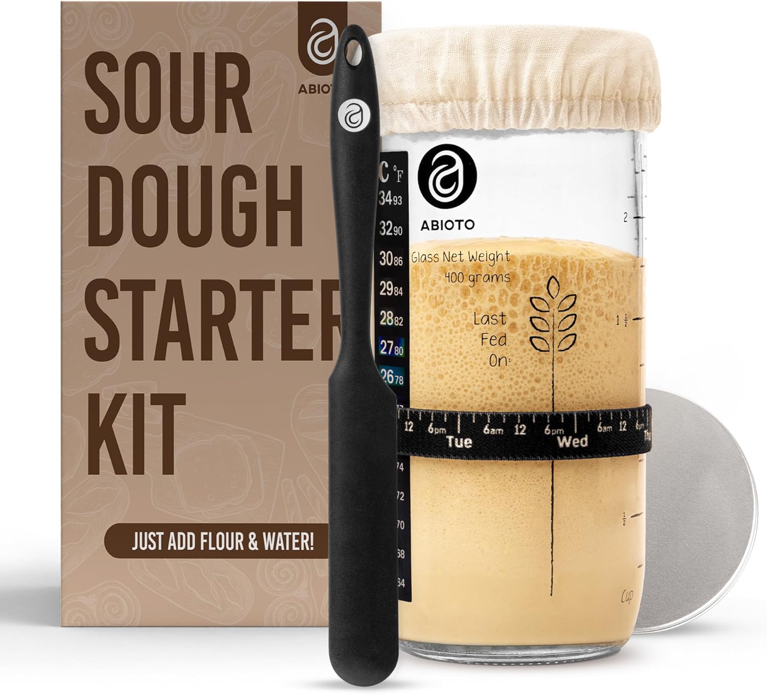 Kit Levain avec Bocal en Verre et Accessoires de Boulangerie