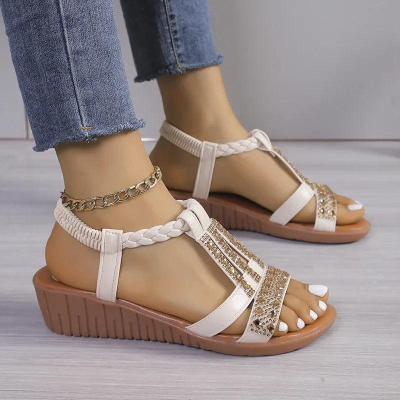 AVP PASSION: Rhinestone Elastic Gladiator Sandals